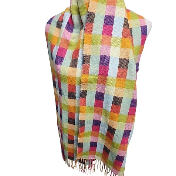 Colorful Checkered Fringe Scarf Multicolor Plaid‎ Wrap Shawl Soft Cozy Boho - Picture 2 of 7